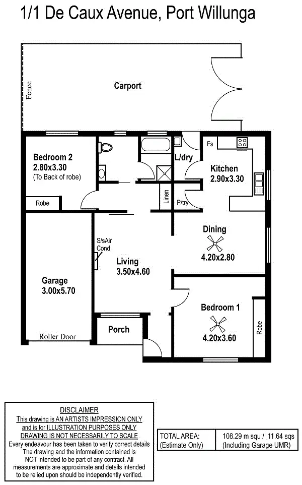 Floorplan of Homely unit listing, 1/1 De Caux Avenue, Port Willunga SA 5173