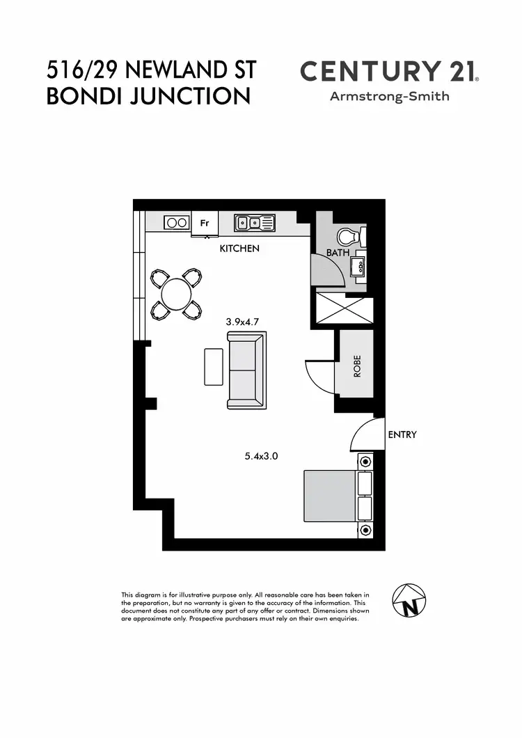 Floorplan of Homely studio listing, 516/29 Newland Street, Bondi Junction NSW 2022