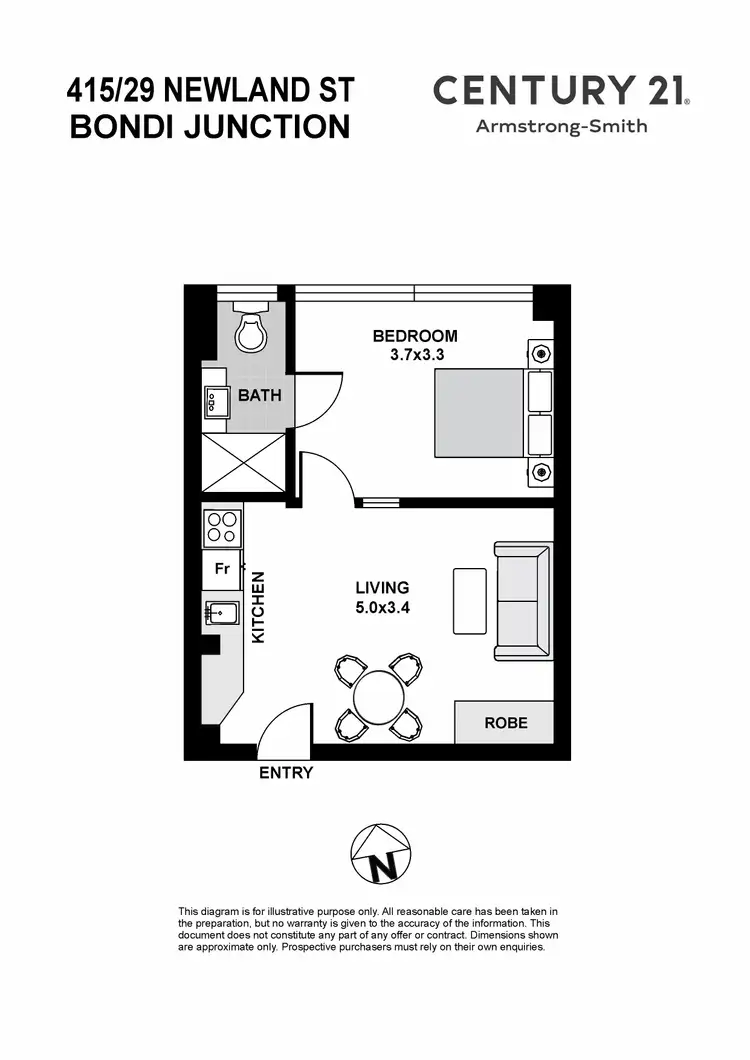 Floorplan of Homely studio listing, 415/29 Newland Street, Bondi Junction NSW 2022