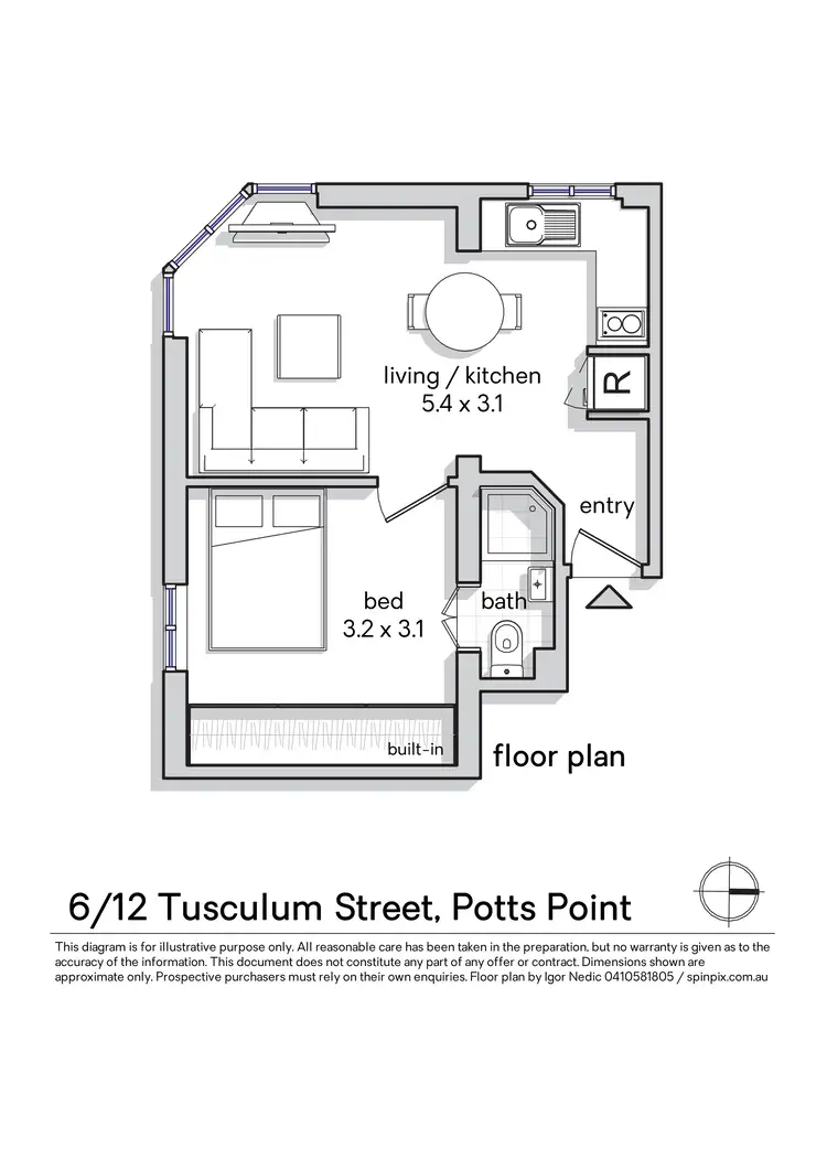 Floorplan of Homely apartment listing, 6/12 Tusculum Street, Potts Point NSW 2011