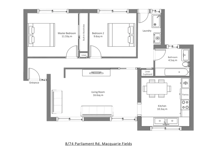 Floorplan of Homely villa listing, 8/74-76 Parliament Road, Macquarie Fields NSW 2564