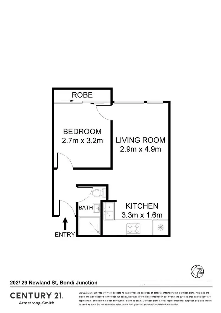 Floorplan of Homely studio listing, 202/29 Newland Street, Bondi Junction NSW 2022
