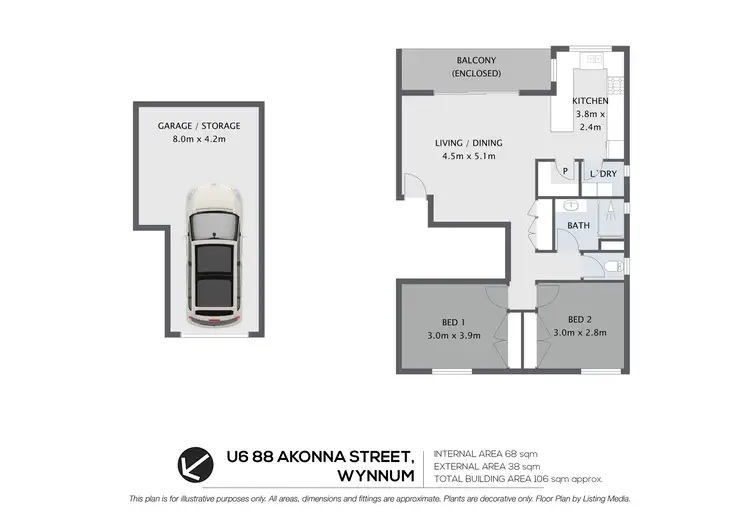 Floorplan of Homely apartment listing, Unit 6 of 88 Akonna Street, Wynnum QLD 4178