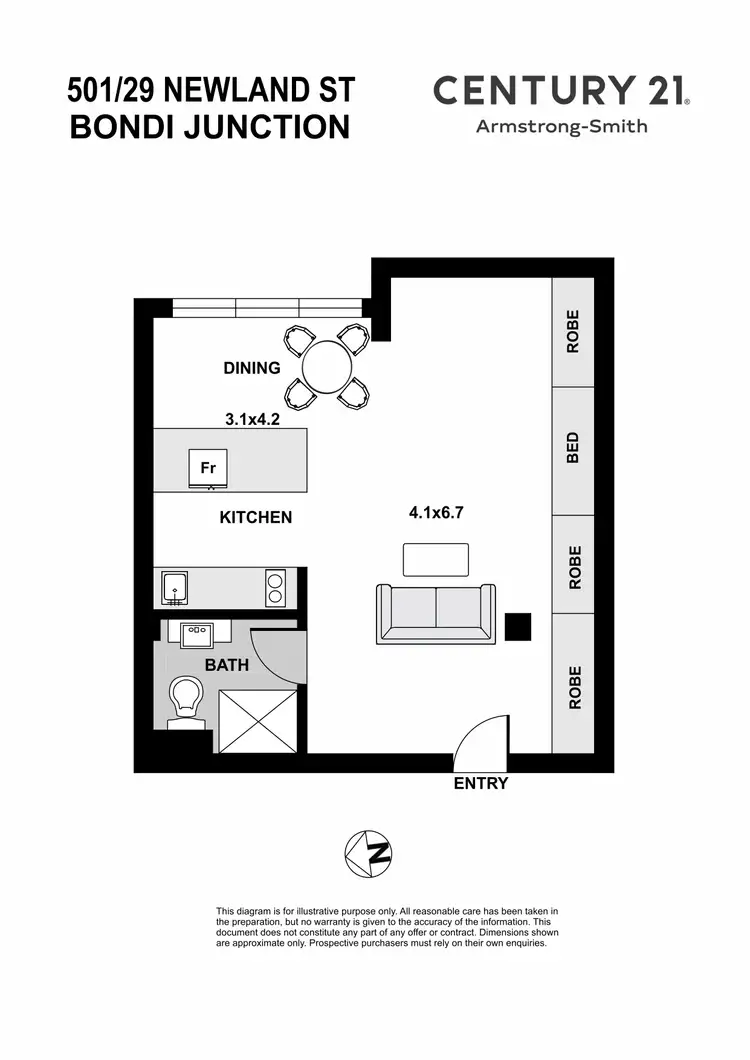 Floorplan of Homely studio listing, 501/29 Newland Street, Bondi Junction NSW 2022