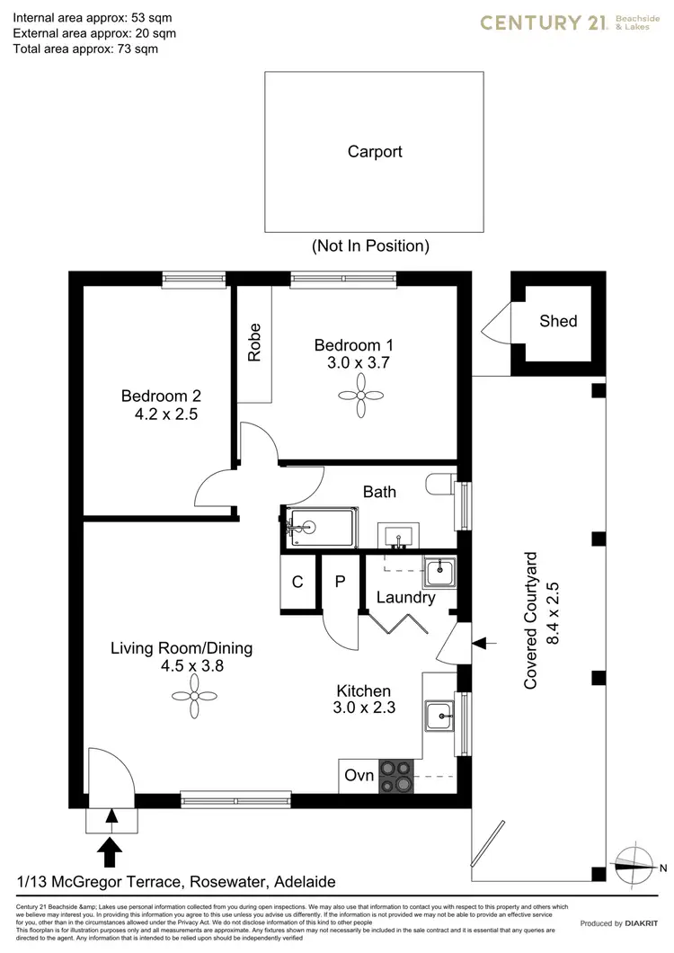 Floorplan of Homely unit listing, 1/13 McGregor Terrace, Rosewater SA 5013