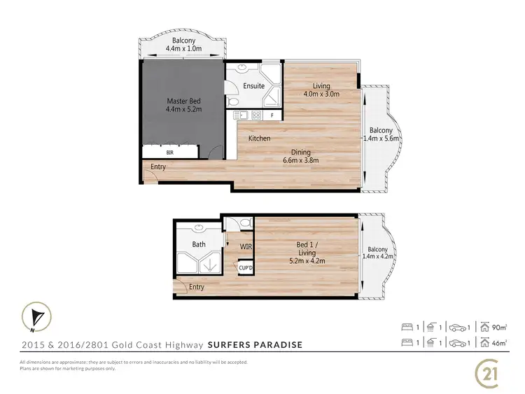 Floorplan of Homely apartment listing, 2015-2016/2801 Gold Coast Highway, Surfers Paradise QLD 4217