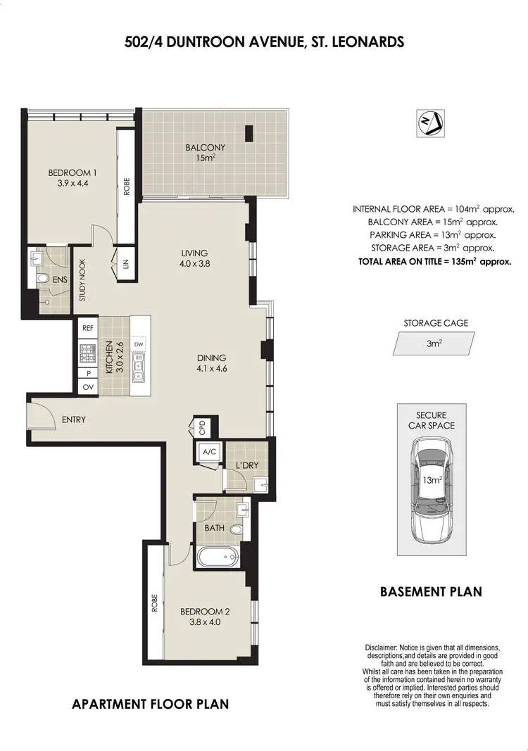 Floorplan of Homely apartment listing, 502/4 Duntroon Avenue, St Leonards NSW 2065