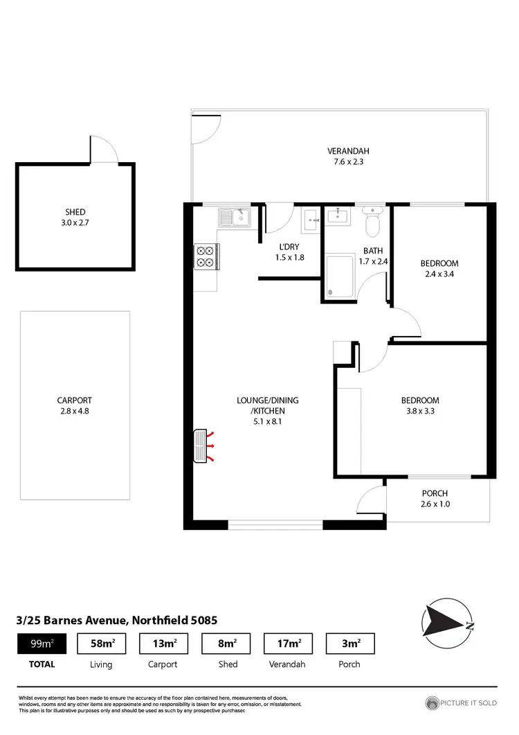 Floorplan of Homely unit listing, 3/25 Barnes Avenue, Northfield SA 5085