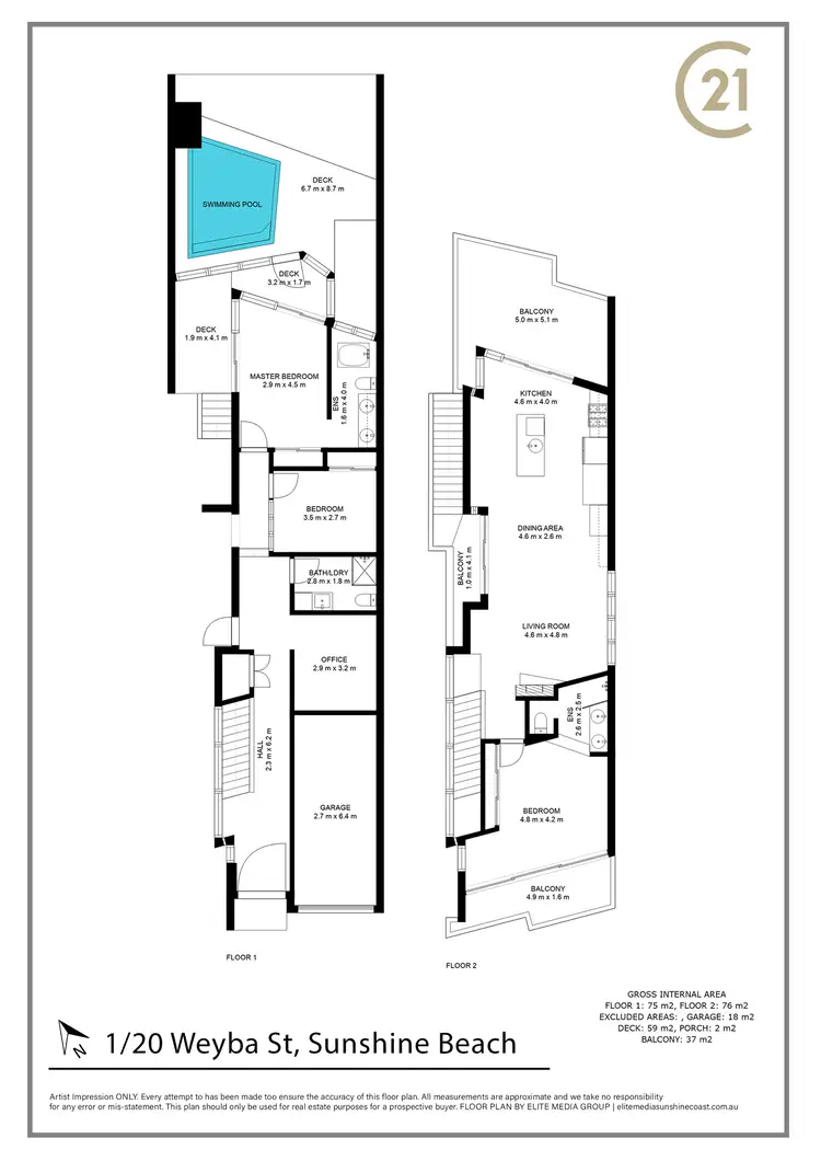 Floorplan of Homely unit listing, 1/20 Weyba Street, Sunshine Beach QLD 4567