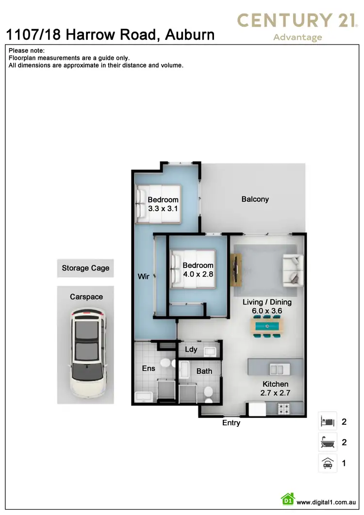 Floorplan of Homely apartment listing, 1107/18 Harrow Road, Auburn NSW 2144