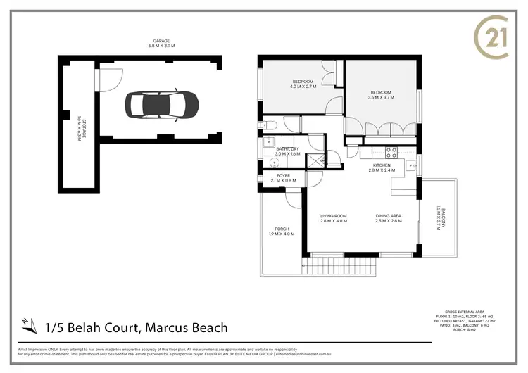 Floorplan of Homely unit listing, 1/5 Belah Court, Marcus Beach QLD 4573