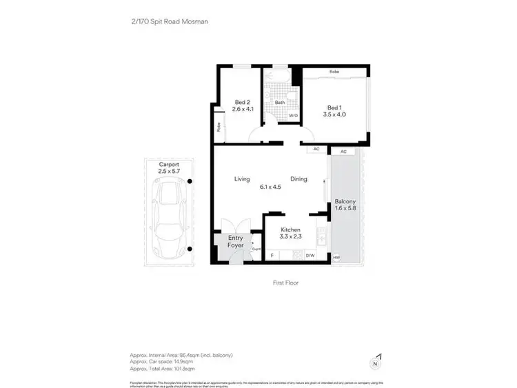 Floorplan of Homely unit listing, 2/170 Spit Road, Mosman NSW 2088