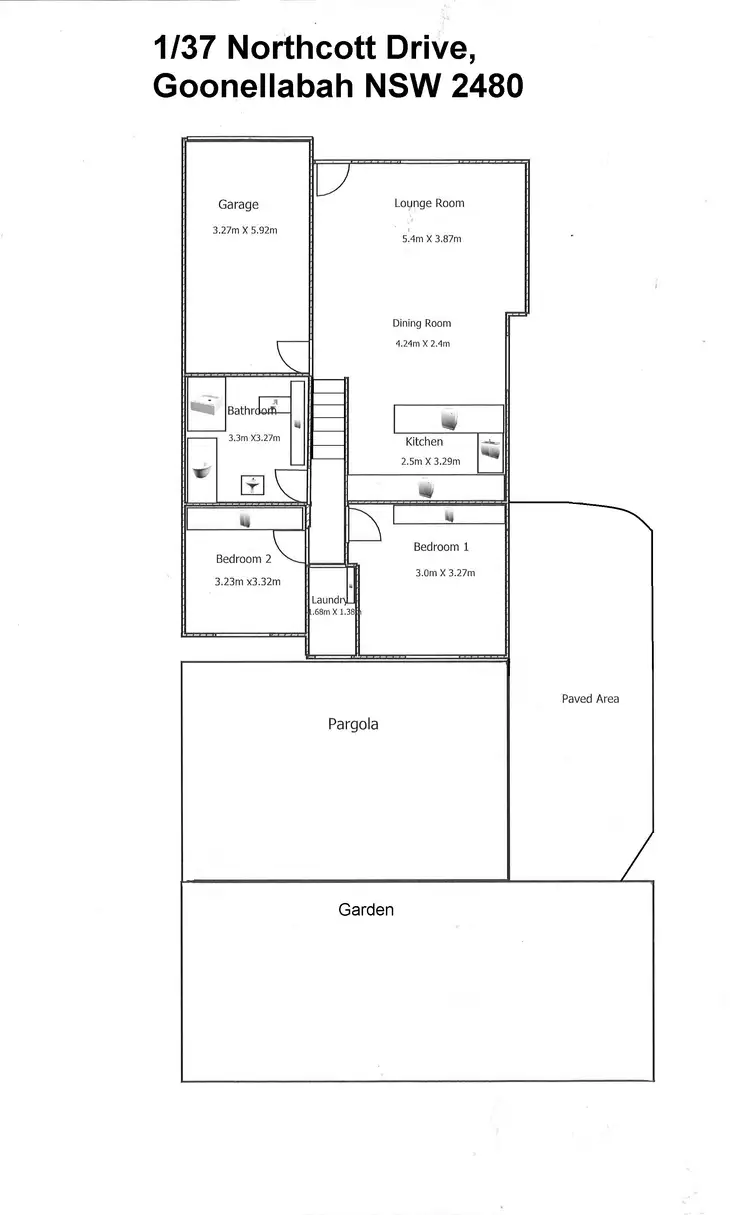 Floorplan of Homely semi-detached listing, 1/37 Northcott Drive, Goonellabah NSW 2480