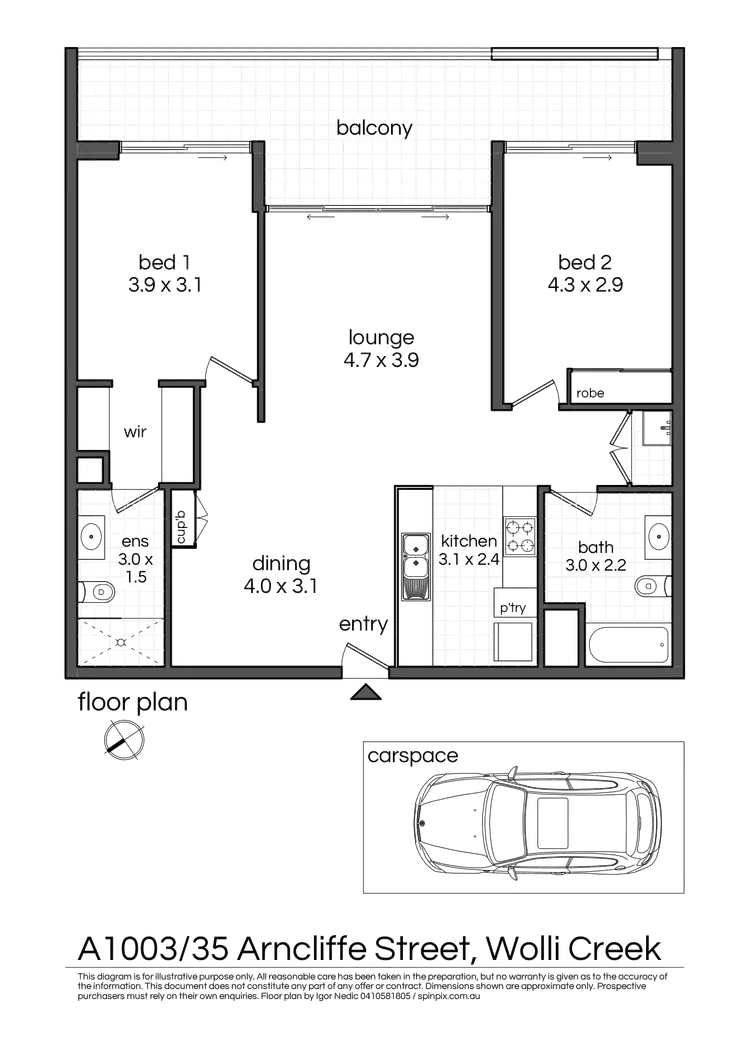 Floorplan of Homely apartment listing, 1003/35A Arncliffe Street, Wolli Creek NSW 2205