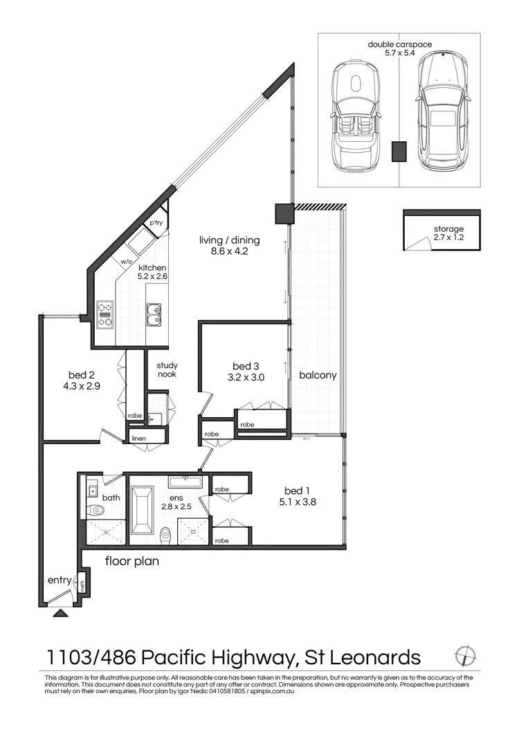 Floorplan of Homely apartment listing, 1103/486 Pacific Highway, St Leonards NSW 2065