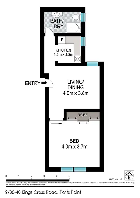 Floorplan of Homely apartment listing, 2/38-40 Kings Cross Road, Potts Point NSW 2011
