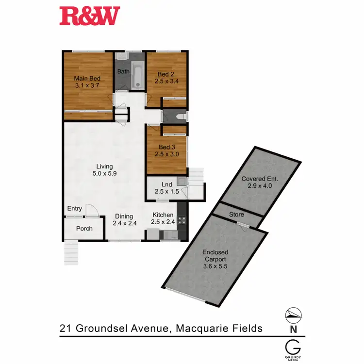 Floorplan of Homely semi-detached listing, 21 Groundsel Avenue, Macquarie Fields NSW 2564