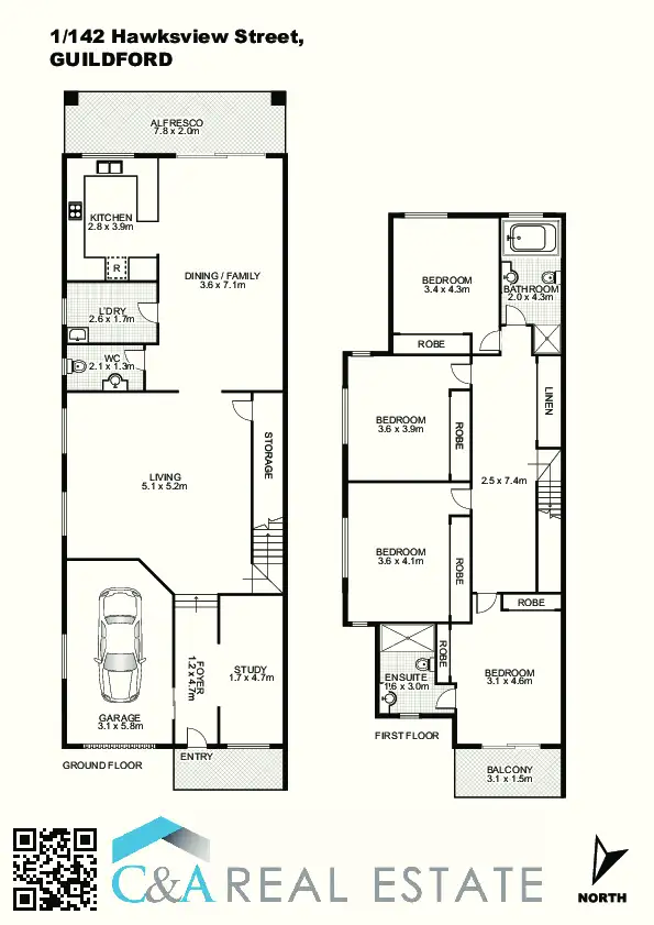 Floorplan of Homely semi-detached listing, 142 Hawksview St, Guildford NSW 2161