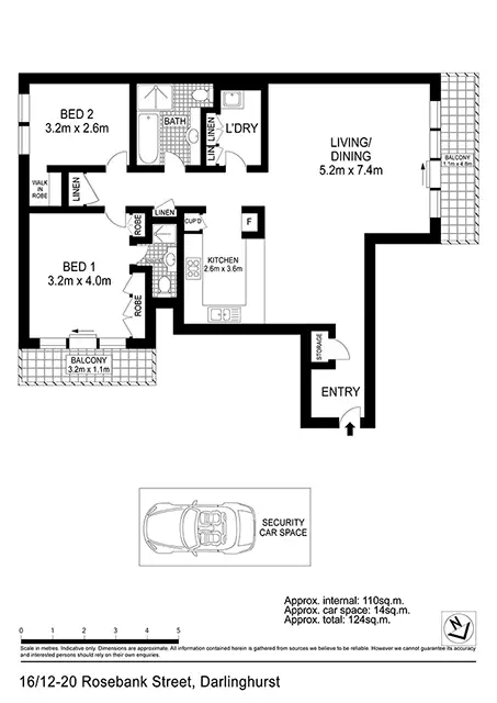 Floorplan of Homely apartment listing, 16/12-20 Rosebank St, Darlinghurst NSW 2010