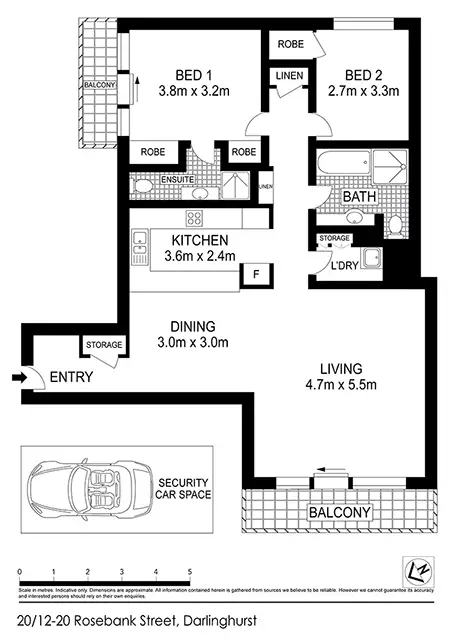 Floorplan of Homely apartment listing, 20/12-20 Rosebank St, Darlinghurst NSW 2010
