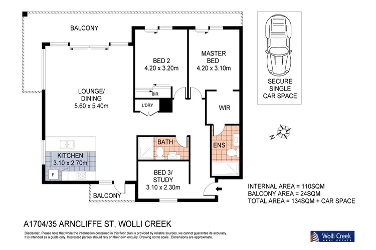Floorplan of Homely apartment listing, A1704/35 Arncliffe St, Wolli Creek NSW 2205