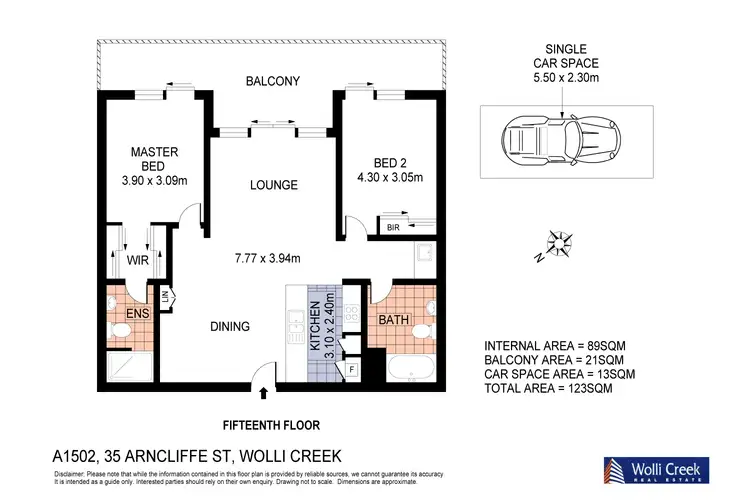 Floorplan of Homely apartment listing, A1502/35 Arncliffe St, Wolli Creek NSW 2205