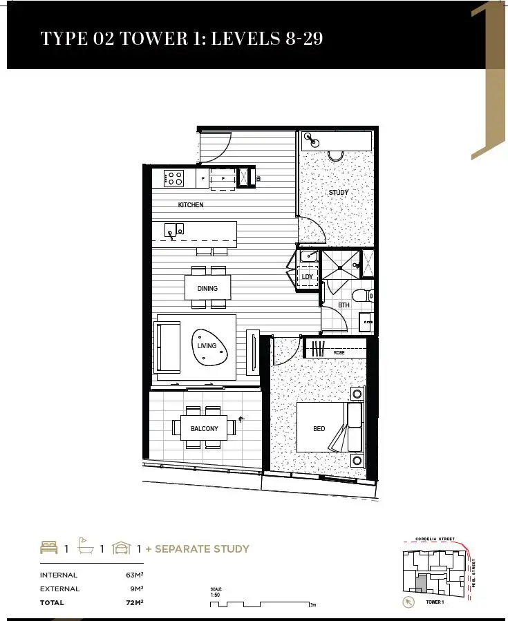 Floorplan of Homely apartment listing, 10902/1 Cordelia Street, South Brisbane QLD 4101