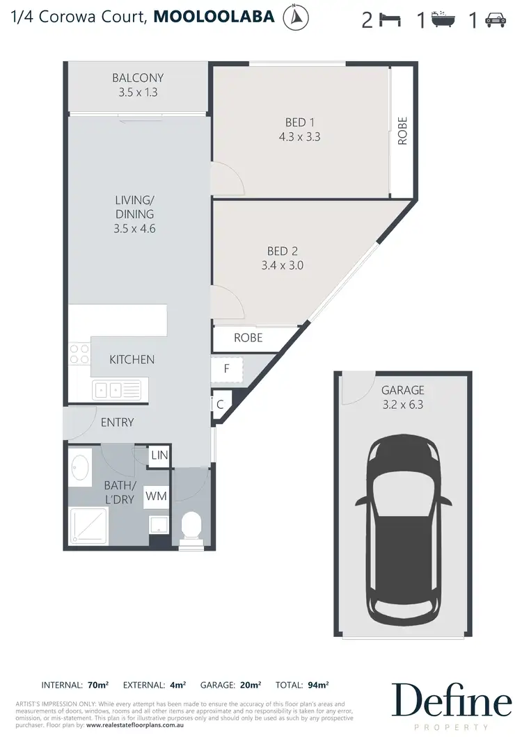 Floorplan of Homely unit listing, 1/4 Corowa Court, Mooloolaba QLD 4557