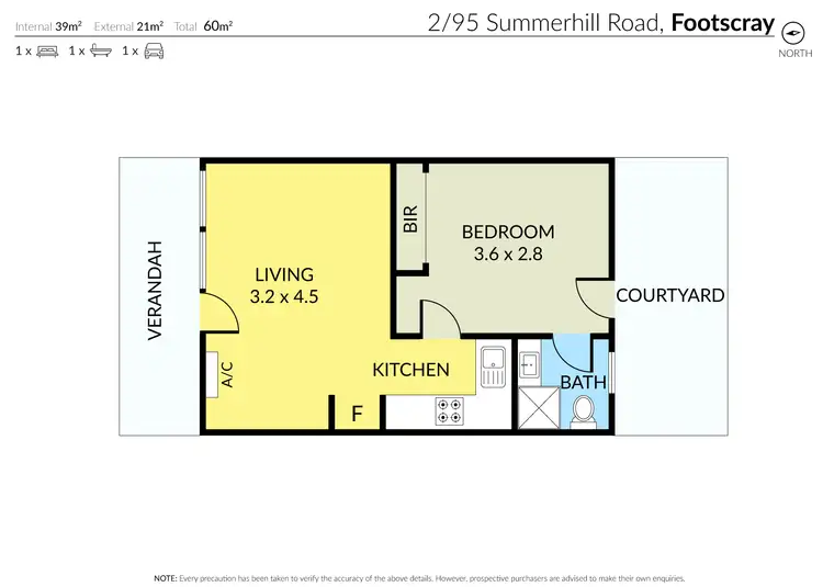 Floorplan of Homely unit listing, 2/95 Summerhill Road, Footscray VIC 3011