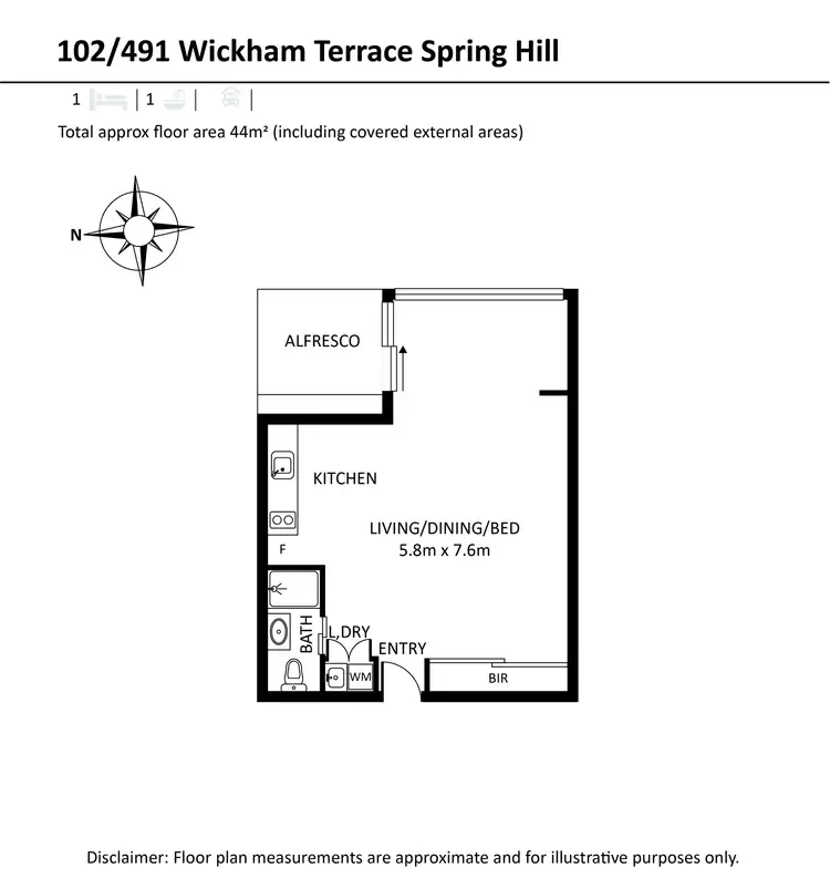 Floorplan of Homely studio listing, 102/491 Wickham Terrace, Spring Hill QLD 4000