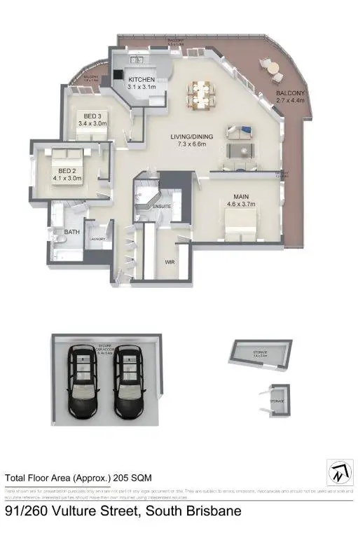 Floorplan of Homely apartment listing, 91/260 Vulture Street, South Brisbane QLD 4101