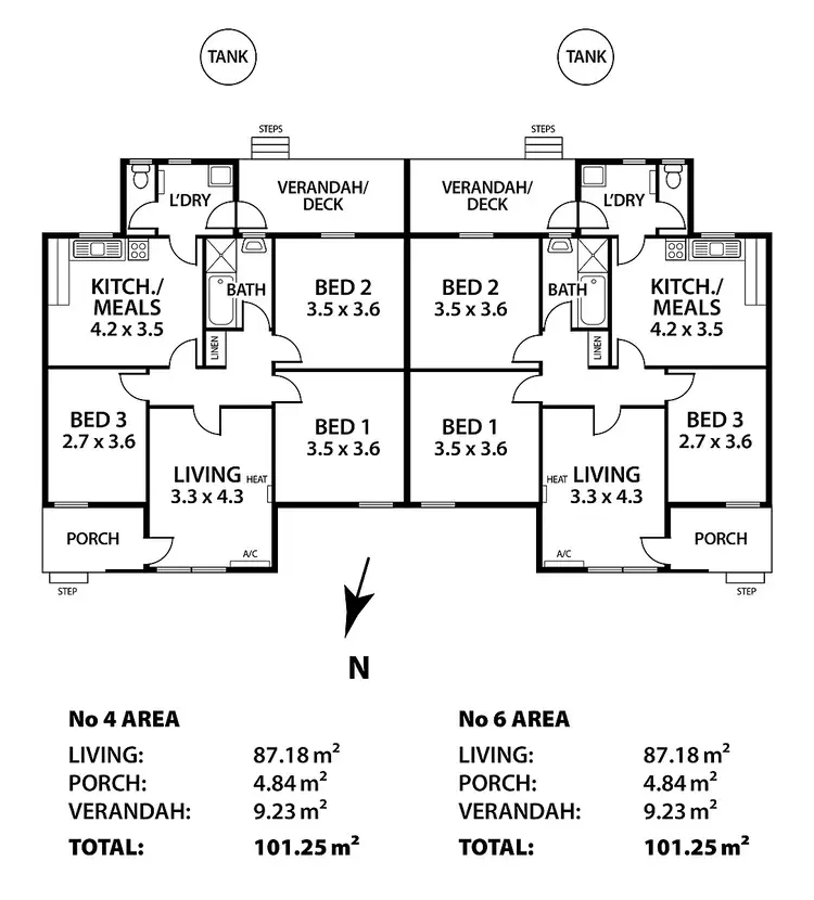 Floorplan of Homely semi-detached listing, 4 - 6 Lorikeet Avenue, Murray Bridge SA 5253