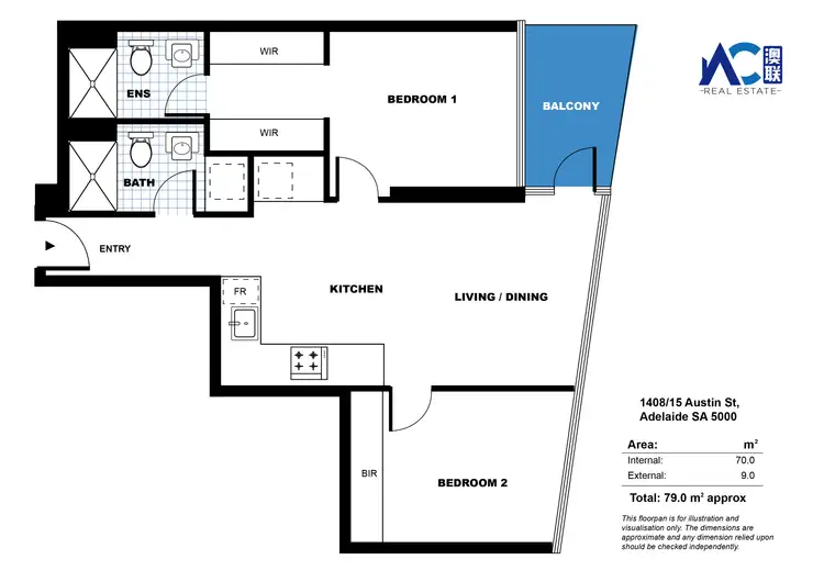 Floorplan of Homely apartment listing, 1408/15 Austin Street, Adelaide SA 5000
