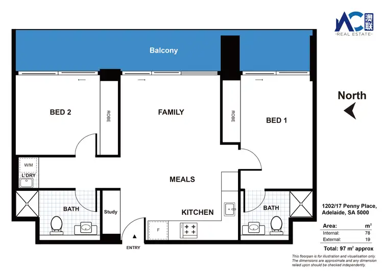 Floorplan of Homely apartment listing, 1202/17 Penny Place, Adelaide SA 5000