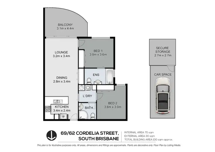 Floorplan of Homely apartment listing, 69/62 Cordelia Street, South Brisbane QLD 4101
