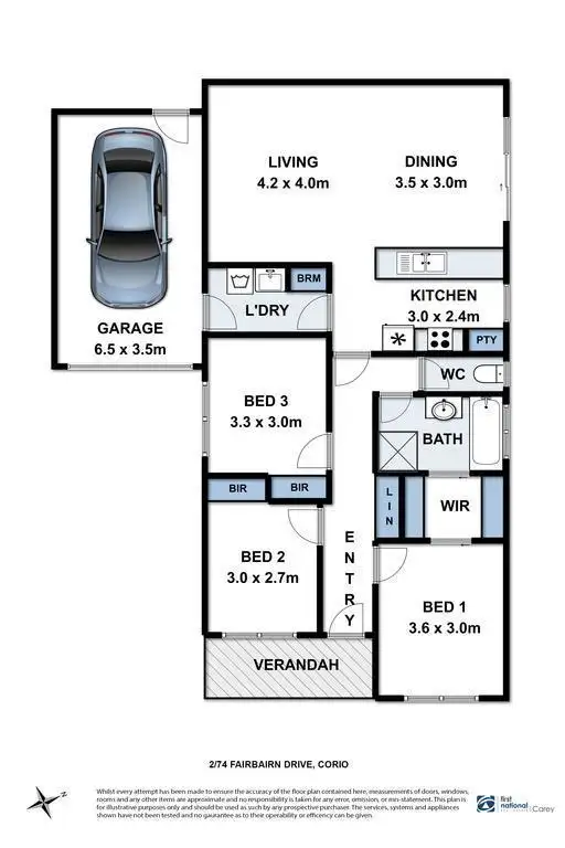 Floorplan of Homely unit listing, 2/74 Fairbairn Drive, Corio VIC 3214