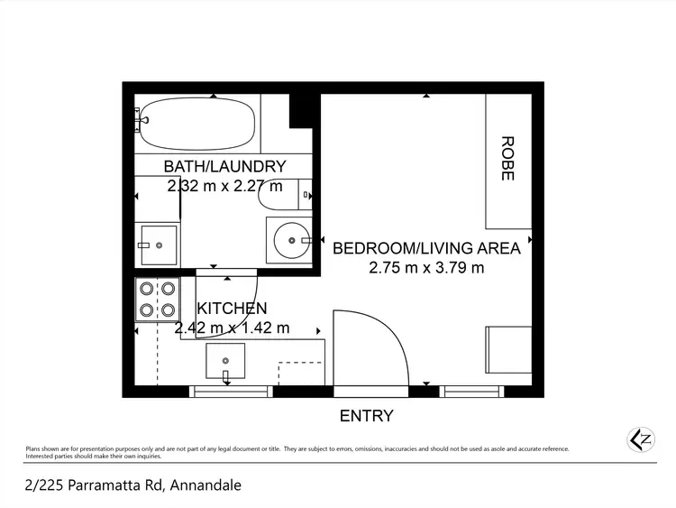 Floorplan of Homely studio listing, 2/225 Parramatta Road, Annandale NSW 2038