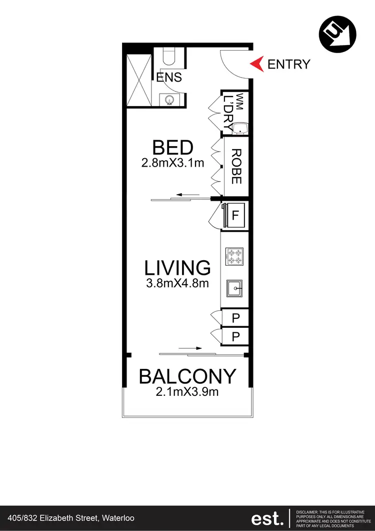 Floorplan of Homely studio listing, 405/832 Elizabeth Street, Waterloo NSW 2017