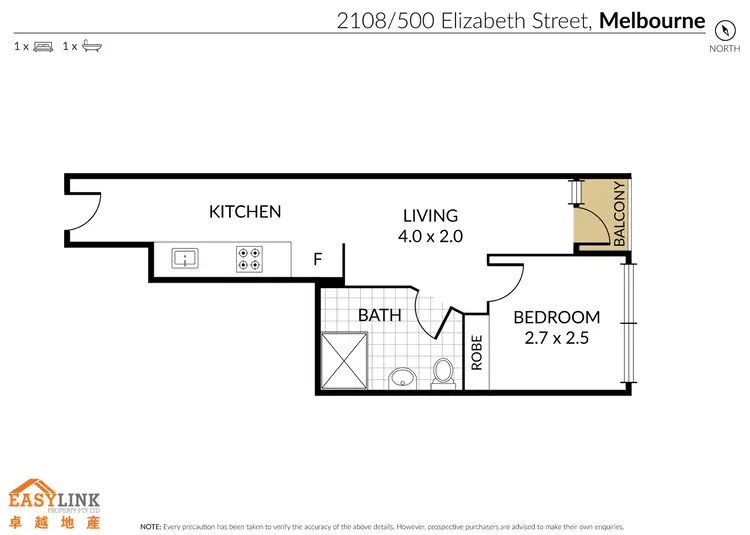 Floorplan of Homely apartment listing, 2108/500 Elizabeth Street, Melbourne VIC 3000