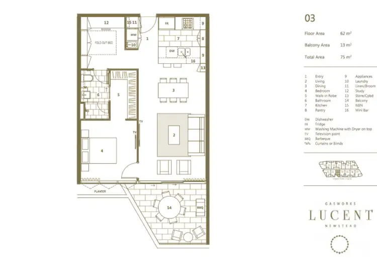 Floorplan of Homely apartment listing, 703/18 Longland Street, Newstead QLD 4006