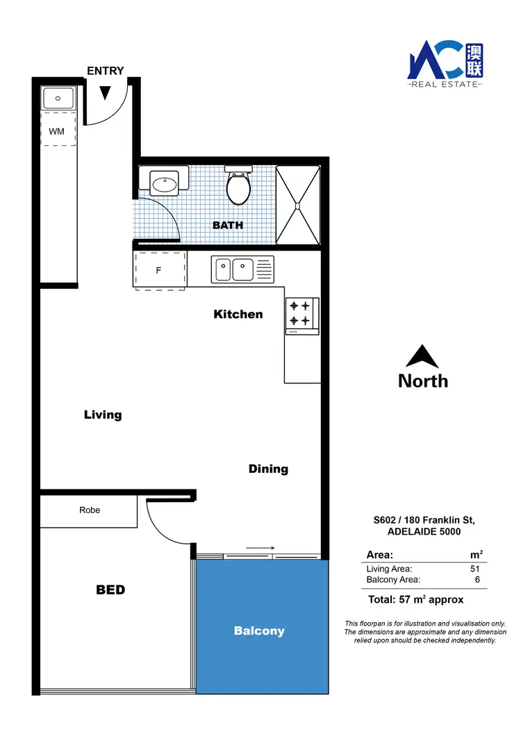 Floorplan of Homely apartment listing, S602/180 Franklin St, Adelaide SA 5000