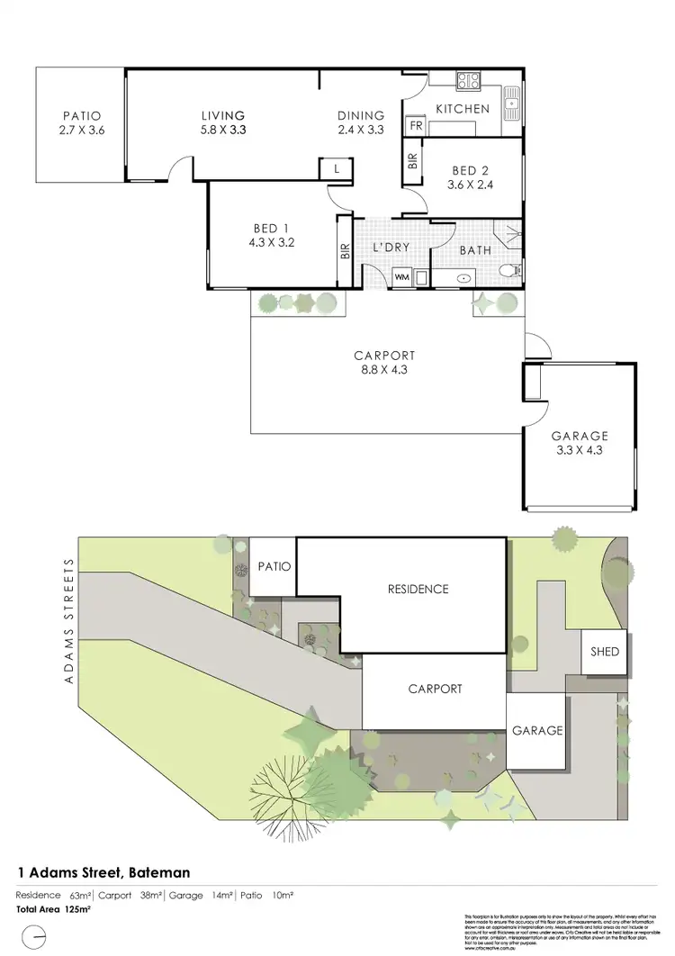 Floorplan of Homely semi-detached listing, 1 Adams Street, Bateman WA 6150