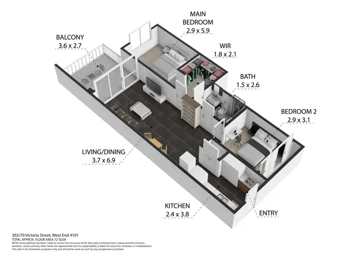 Floorplan of Homely apartment listing, 302/70-78 Victoria Street, West End QLD 4101