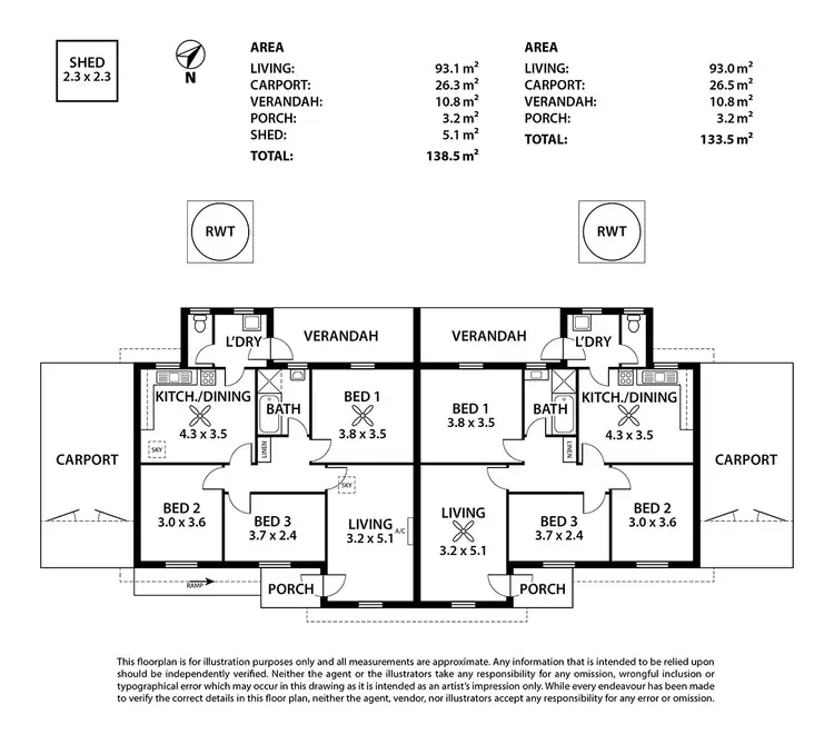 Floorplan of Homely semi-detached listing, 11 & 13 Burdekin, Murray Bridge SA 5253