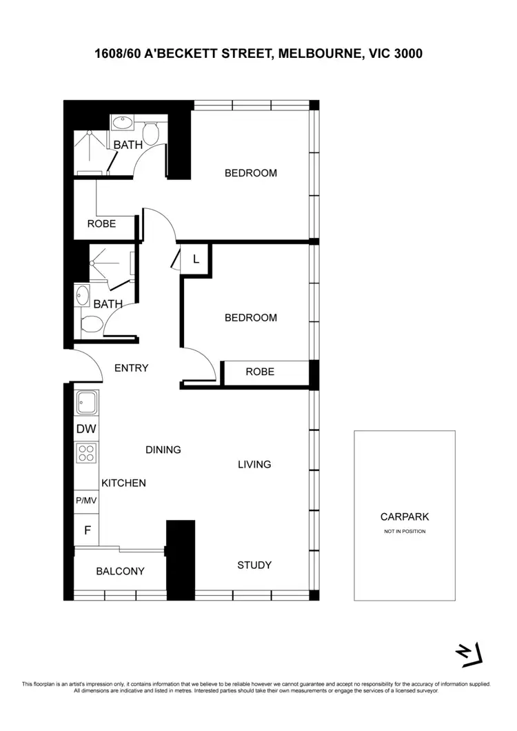 Floorplan of Homely apartment listing, 1608/60 A'Beckett St, Melbourne VIC 3000