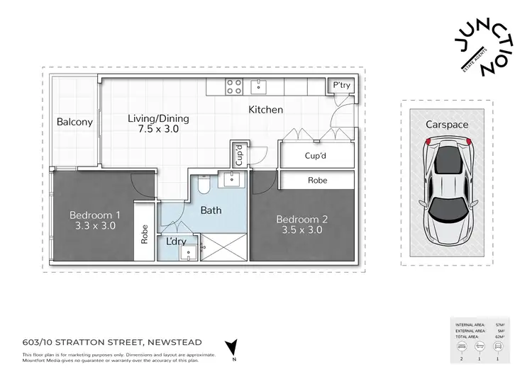 Floorplan of Homely apartment listing, 603/10 Stratton Street, Newstead QLD 4006
