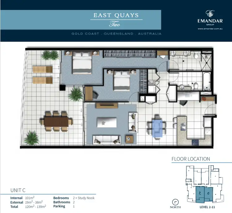 Floorplan of Homely apartment listing, 2305/25-31 East Quay Drive, Biggera Waters QLD 4216