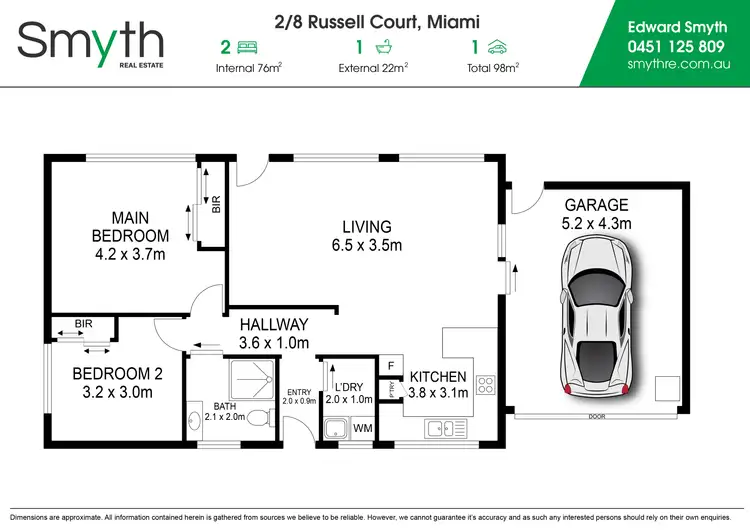 Floorplan of Homely semi-detached listing, 2/8 Russell Court, Miami QLD 4220