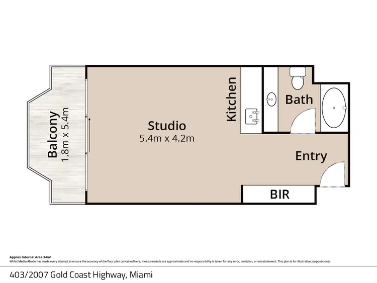 Floorplan of Homely studio listing, 403/2007 Gold Coast Hwy, Miami QLD 4220