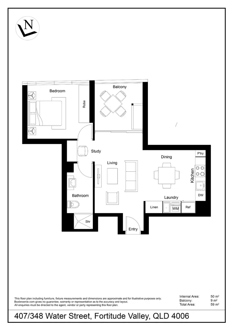 Floorplan of Homely apartment listing, 407/348 Water Street, Fortitude Valley QLD 4006
